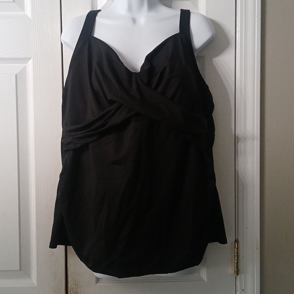 Lands' End black Tankini swimsuit top with underwire Sz 22W NWOT